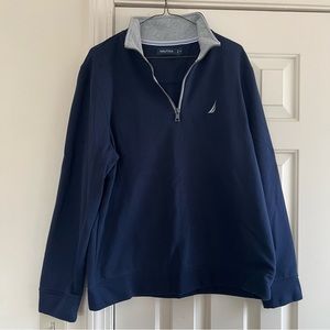 Nautica Blue and Gray Zip Up Sweater with Stand-Up Collar